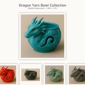 Dragon Totem Yarn Bowl Collection | 3MF + STL | Fantasy Knitting & Crochet Bowl Set