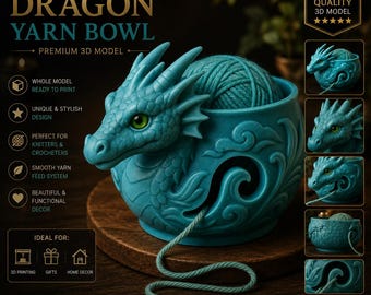 Sea Dragon Yarn Bowl | Ocean Fantasy Crochet & Knitting Bowl | 3MF + STL Digital Download