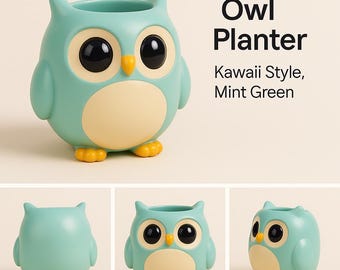Kawaii Owl Planter STL & 3MF – Cute Mint Green 3D Print Pot for Succulents | Animal Plant Pot | Pastel Owl Home Decor