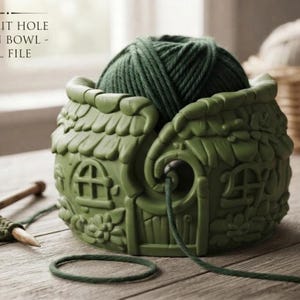 Hobbit Hole Yarn Bowl STL File, Fairy House Knitting Holder, Fantasy Crochet Organizer, Cottagecore Desk Decor, Gift for Knitter