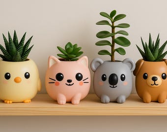 Каваи-кошачий горшок – милый кошачий горшок для 3D-печати STL/3MF | Очаровательное кашпо для животных-суккулентов | Каваи-декор для 3D-печати