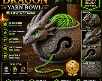Classic Dragon Yarn Bowl | Fantasy Knitting & Crochet Bowl | 3MF + STL Digital File