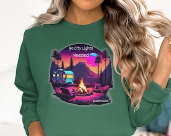 Camping T-Shirt, No City Lights Needed Graphic Tee, Retro Camper Tshirt, Outdoor Campfire Shirt, RV Camping Adventure Tee