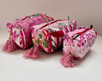 PINK PATCHWORK make-uptas set van 3