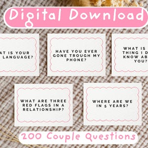 Juego de cartas para parejas divertido y profundo: descarga instantánea en PDF: 200 preguntas imprimibles sobre el amor y la conexión: perfecto para una cita nocturna o como regalo