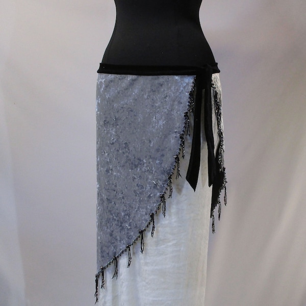 Belly Dance Hip Scarf, Silver Belly Dance Costume, Velvet Hip Scarf, Triangle Hip Scarf, Beaded Belly Dance Costume, Ren Faire Belly Dancer