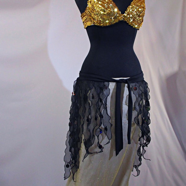 Black Hip Scarf, Belly Dance Costume, Renaissance Costume, Ren Faire Outfit, Belly Dance Belt, Belly Dance Outfit, Festival Clothing, Hafla