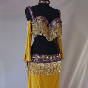 Beaded Belly Dance Costume, Sequin Bedlah, Velvet Belly Dance Skirt, Belly Dance Costume with Mermaid Skirt, Vintage Style Belly Dance Belt