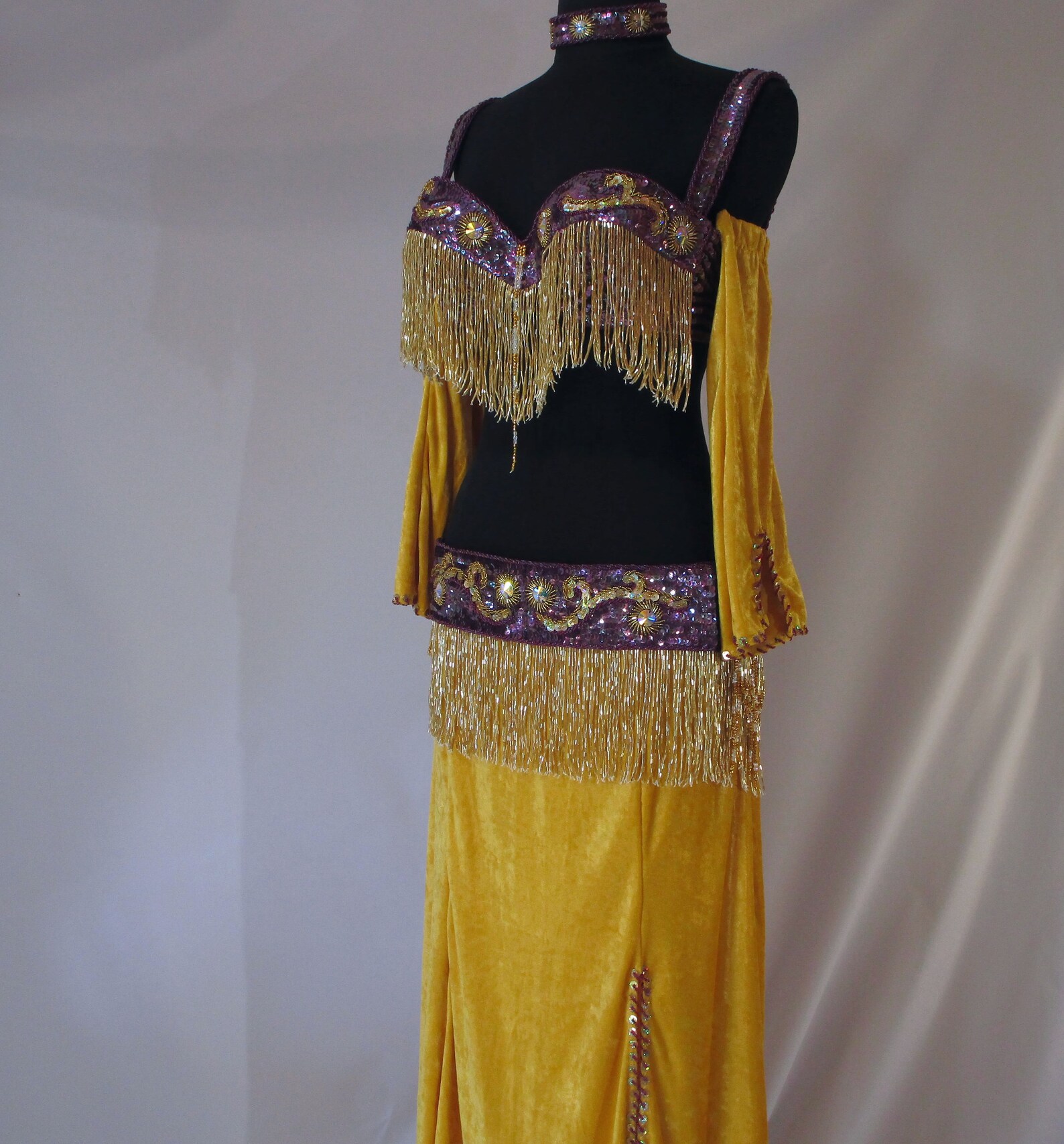 Beaded Belly Dance Costume, Sequin Bedlah, Velvet Belly Dance Skirt ...