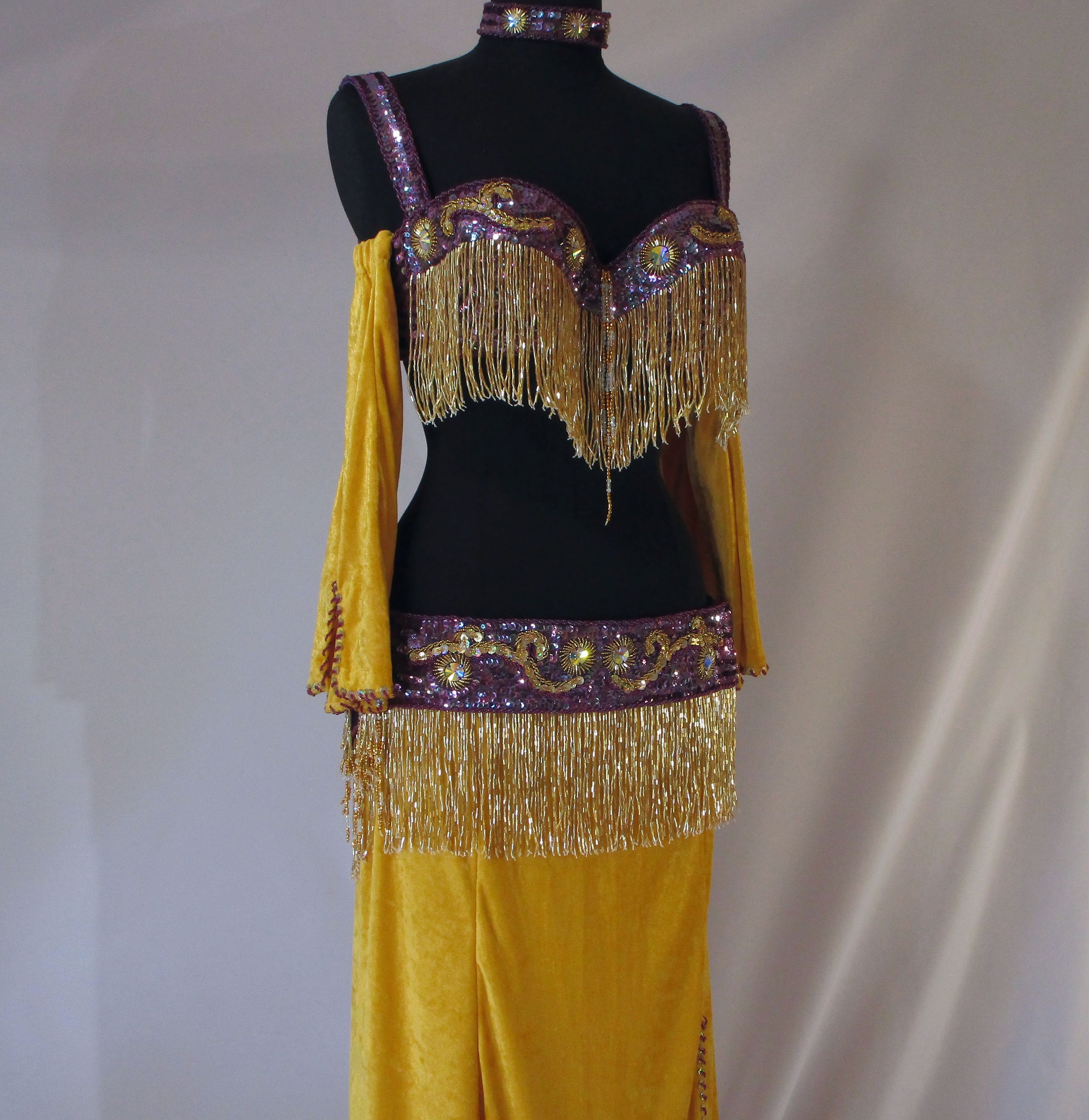 Beaded Belly Dance Costume, Sequin Bedlah, Velvet Belly