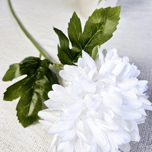 Real Touch Long Stem Ball Chrysanthemum | White | Artificial Fake | Silk Flower | Wedding | UK