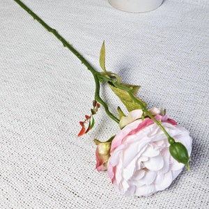 Real Touch English Rose Stem | Light Pink | Artificial Fake Faux | Silk Flower | Wedding | UK