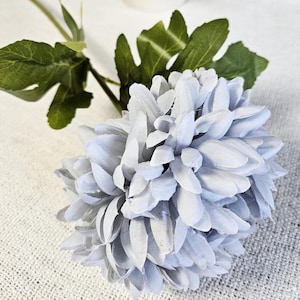 Real Touch Long Stem Ball Chrysanthemum | Grey | Artificial Fake | Silk Flower | Wedding | UK