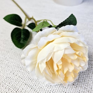 Real Touch Open Rose Stem | Cream | Artificial Fake | Silk Flower | Wedding | UK