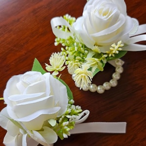 White Rose | Button Hole Corsage Set | Artificial Flower | Wedding Prom | Bride Groom