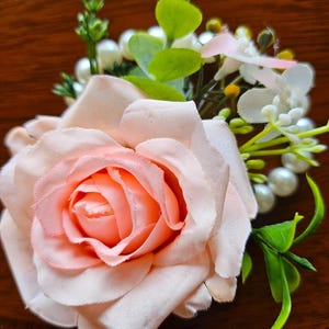 Pink Rose | Wrist Corsage Pearl Bracelet | Artificial Flower | Wedding Prom