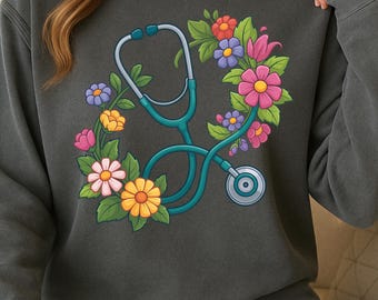 Nurse Floral Stethoscope PNG, Floral Medical Shirt Design, Cute Doctor Appreciation Sublimation PNG