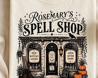 Tienda de hechizos de romero PNG, diseño de camiseta de tienda de brujas vintage, sublimación de tienda de hechizos de Halloween PNG, tienda mágica, botica de brujas