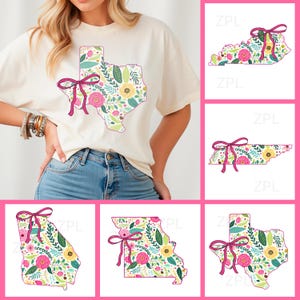State Coquette Bundle 5 PNG, Texas tshirt design, Tennessee Pink bow floral template, Georgia State Coquette floral png, Sublimation Design