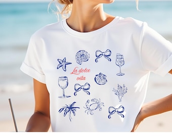 La Dolce Vita PNG, Blue Beach Summer T-Shirt Design, Coastal Aesthetic Digital File, Summer shirt design, Coquette summer style