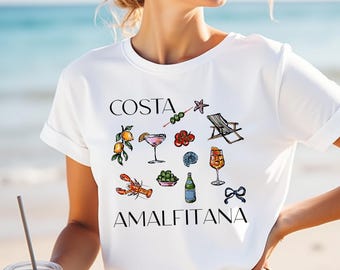 Costa Amalfitana PNG, diseño de camiseta de verano de la costa italiana, imágenes prediseñadas costeras para descarga digital