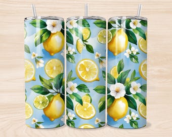 Italian Island Lemons 20oz Tumbler Wrap PNG, Italian Summer Lemon Pattern Sublimation Design, Summer Vibes template 20oz Skinny wrap