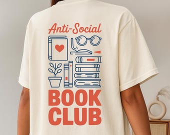 Anti Social Book Club PNG, Book Lover Back Print Design, Reading Aesthetic Shirt PNG, Bookish Graphic Clipart, Retro Book Club PNG