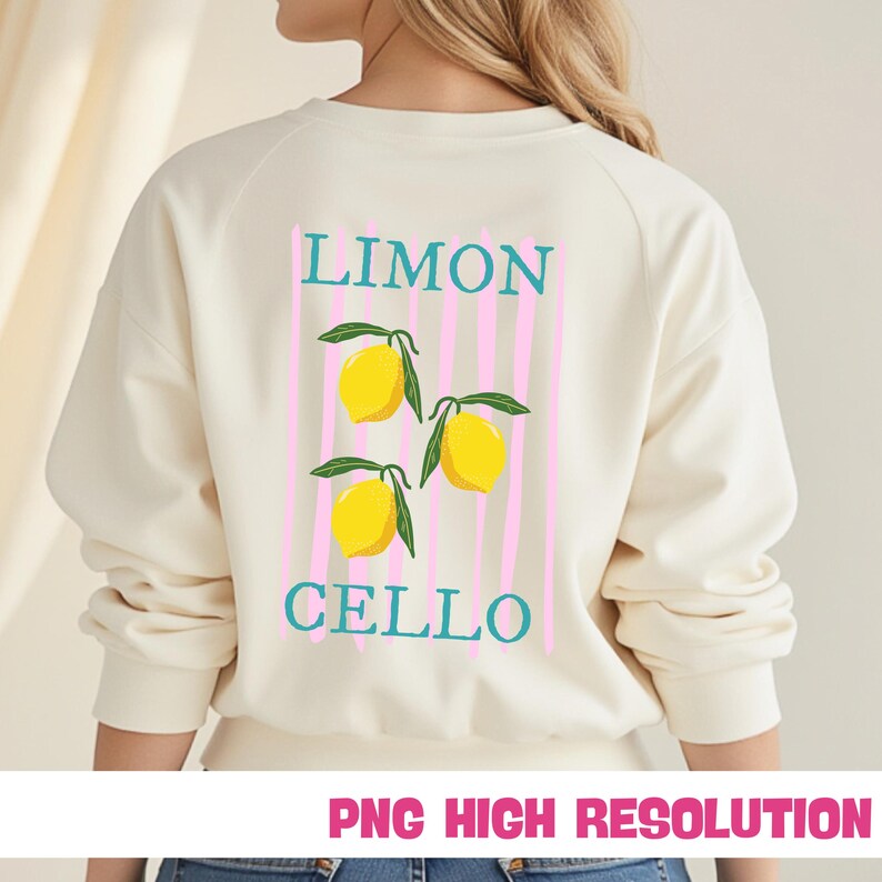 Limoncello Lemon T-Shirt Design PNG, Italian Summer Lemon Shirt Sublimation, Bright Citrus Clipart for DIY Shirts, Digital Download image 5
