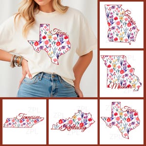 State Coquette Bundle 5 PNG, Texas Flower tshirt design, Tennessee floral template, Georgia State Coquette floral Sublimation Design