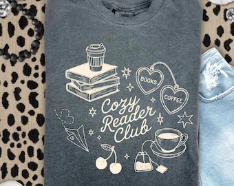 Cozy Reader Club PNG, Book Lover Shirt Design, Coffee & Books Clipart PNG, Reading Aesthetic T-Shirt Graphic, Bookworm Sublimation PNG
