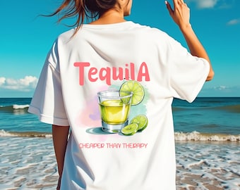 Tequila Shot Cheaper Than Therapy PNG, Funny Drinking Quote T-Shirt Design,  Margarita Party Sublimation Graphic, Salty Summer png