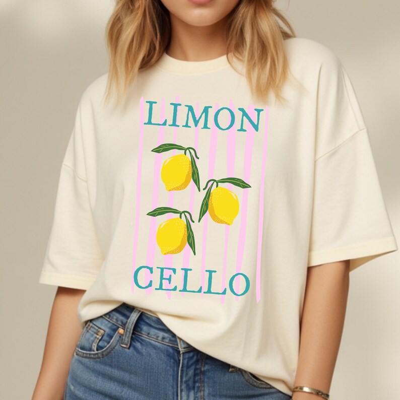 Limoncello Lemon T-Shirt Design PNG, Italian Summer Lemon Shirt Sublimation, Bright Citrus Clipart for DIY Shirts, Digital Download image 2