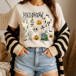 Vintage Halloween png design, Ghosts and Pumpkins clipart, Retro Spooky Elements Clipart for Sublimation, Fall T-Shirt Design