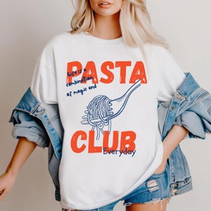 Disegno PNG per maglietta Pasta Club, maglietta divertente con cibo italiano, file di sublimazione per spaghetti estivi, 2 versioni incluse, maglietta per amanti della pasta