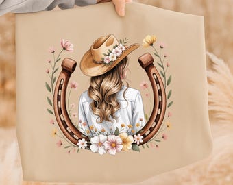 Cowgirl Horseshoe PNG, Western Floral Girl Shirt Design, Country Rodeo Sublimation PNG, Girly country clipart design, Rodeo Lovers t-shirt