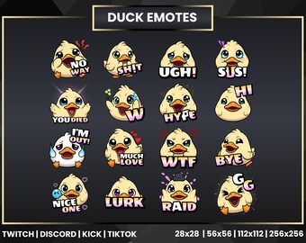 Duck Emotes Pack 16 PNG Cute Funny Twitch Emotes for Streamers, Kawaii Discord Stickers, Kick Sub Emotes, TikTok Stream Graphics
