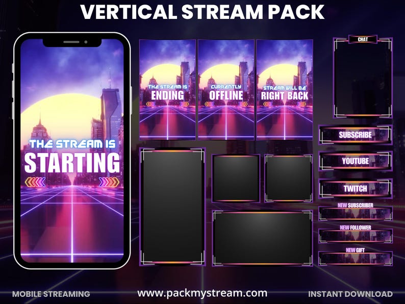 Example Vertical Stream Overlay Vertical Twitch Overlay – Retro Neon Stream Pack, Tiktok Live Overlay ...