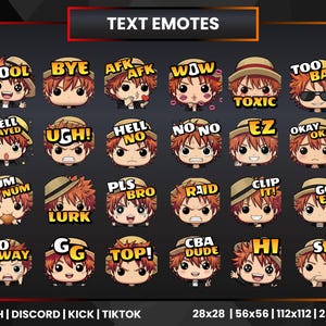 24 Anime Text Emotes for Twitch Discord Kick Tiktok YouTube | Funny Streamer Chat Emote Pack PNG | Chibi Anime | Anime Manga