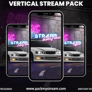 JDM Drift Vertical Stream Overlay Pack, Neon Car Stream Screens, Mobile Twitch Overlay, OBS Stream Pack, Streamlabs Kit, TikTok Live