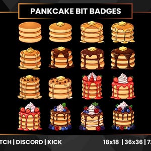Pancake Bit Badges for Twitch Discord Kick | Cute Breakfast Food Badge Pack | Sweet Stack Sub or Bit Badges | Digital Download