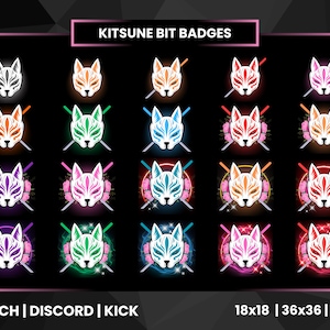 Kitsune Twitch Bit Badges | Twitch Sub Badges | Twitch Emotes | Kitsune Sub Badges | Neon Color Bit Badges | Fox Bit Badges | Fox Sub Badges