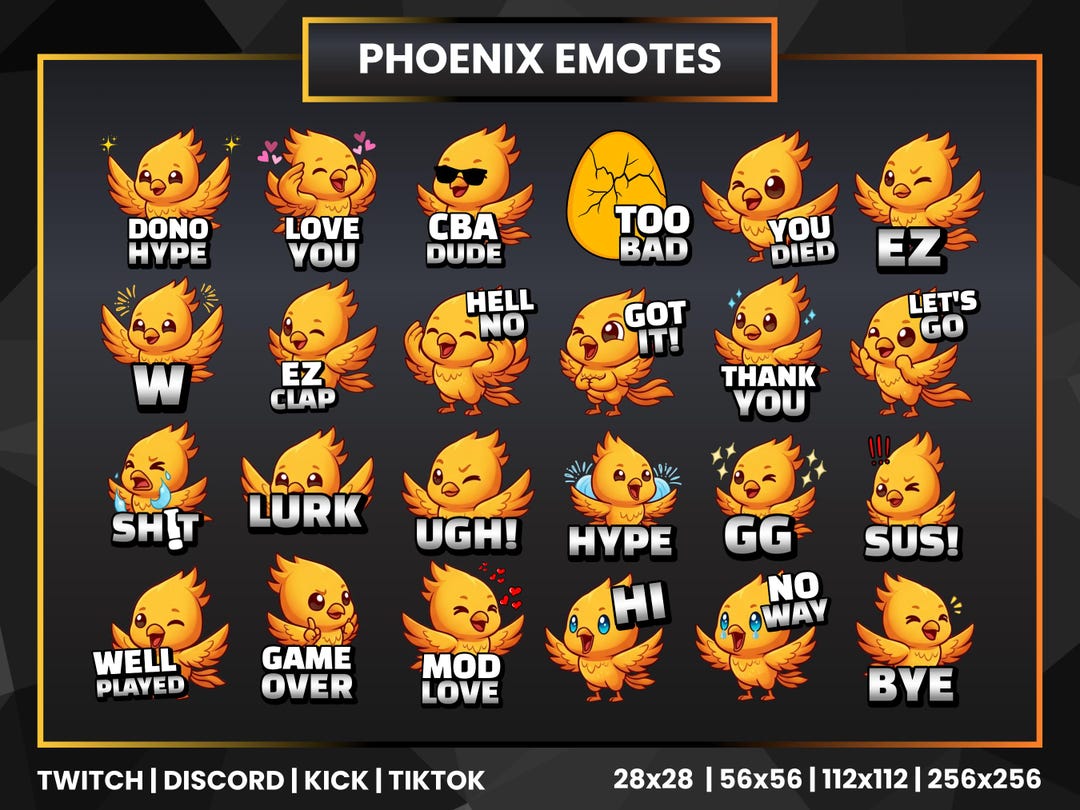 24 Cute Phoenix Bird Emotes for Twitch Discord Kick Youtube | Fire Bird ...
