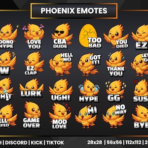 24 Cute Phoenix Bird Emotes for Twitch Discord Kick YouTube | Fire Bird Chat Emote Pack PNG