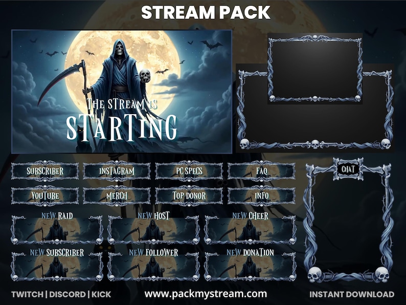 Grim Reaper Stream Overlay Pack Animated – Dark Fantasy Twitch Overlay ...
