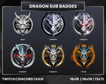 Dragon Twitch Sub Badges | Twitch Bit Badges | Bit Badges Twitch | Anime Sub Badges | Anime Bit Badges | Subscriber Badges | Kick | Discord