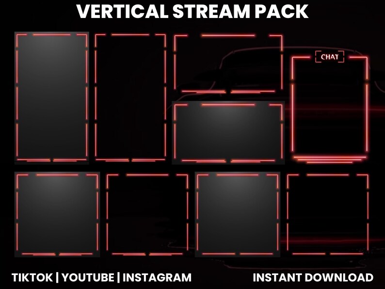 Example Vertical Stream Overlay Neon Red Vertical Stream Overlay Pack | Cyber Car OBS Stream Graphics ...