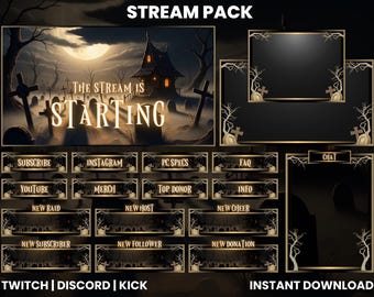Graveyard Halloween Stream Pack | Twitch Overlay Bundle | OBS & Streamlabs Animated Scenes | Starting, Ending, BRB, Offline Screens