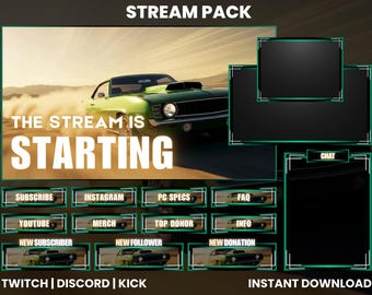 Muscle Car Twitch Overlay Pack: Animated Stream Graphics (Digital Download)