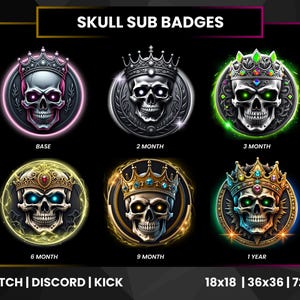 Skull Sub Badges | Twitch Sub Badges | Bit Badges Twitch | Twitch Badges | Subscriber Badges | King Skull | Discord Badges | Kick Badges