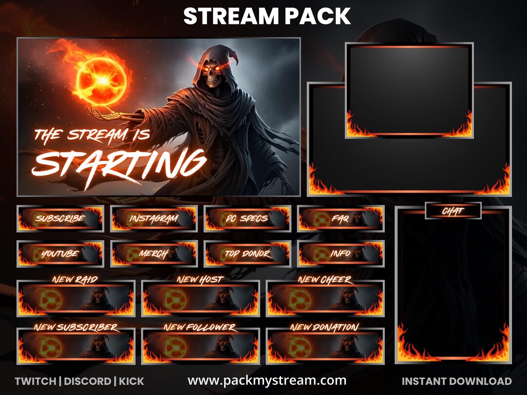 Fire Reaper Stream Overlay Pack Animated – Flame Twitch Overlay, OBS ...